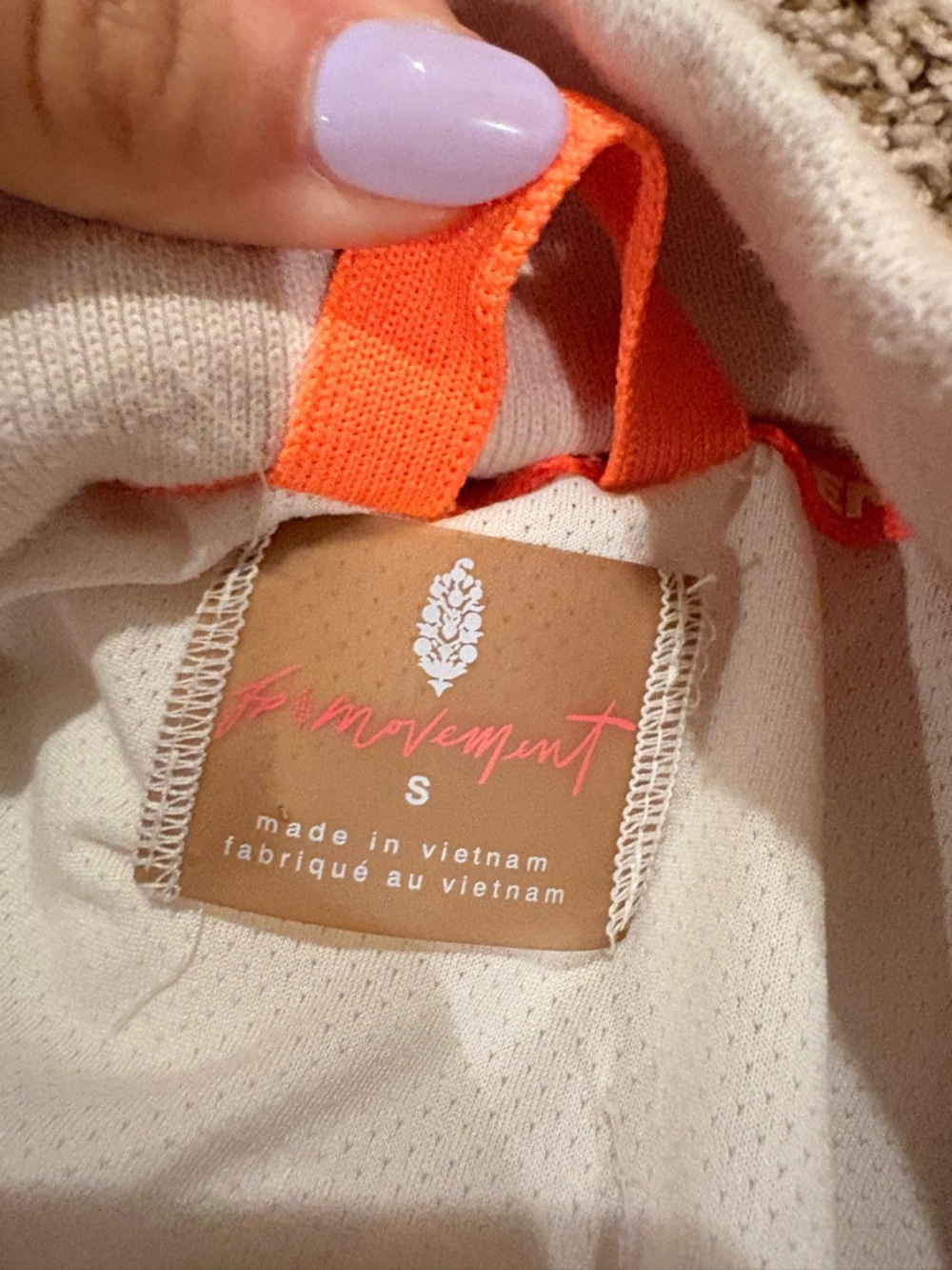 Free People Movement Beige and White Sherpa Puffer Jacket with Neon Coral Trim - Picture 2 of 4